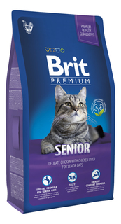 Сухой корм для кошек Brit Premium Senior, для пожилых, курица, печень, 1,5кг Brit*
