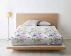 Простыня на резинке из поплина "Ночь Нежна" Цветы, Размер: 200 х 200