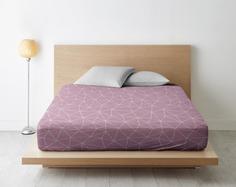 Простыня на резинке из поплина "Ночь Нежна" Грань (розовая), Размер: 90 х 200