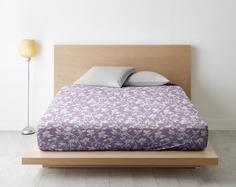 Простыня на резинке из поплина "Ночь Нежна" Нежный силуэт (лиловая), Размер: 200 х 200