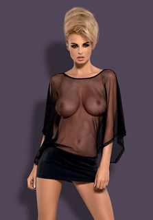 Сорочка Punker фасона "летучая мышь" из нежной сетчатой ткани черный S/M Obsessive