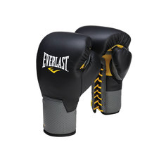 Боксерские перчатки тренировочные Everlast Pro Leather Laced черные 16 унций