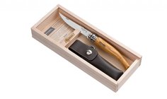 Нож Opinel №10 VRI Folding Slim Olivewood в деревянном кейсе и с кожаным чехлом