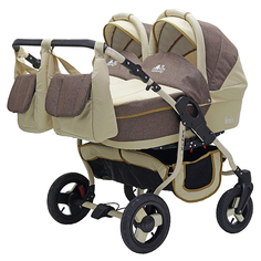 Коляска для двойни и погодок BartPlast Fenix DUO 06 бежевая с коричневым