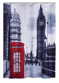 Штора для ванных комнат Telephone Box серый/красный 180*200 Ridder