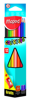 Карандаши цветные COLORPEPS треугольные 12 цветов+точилка MAPED