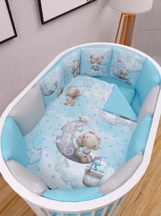 Комплект в кроватку 17 предметов: 5+12 подушек (бортиков) AmaroBaby Candy Bear, голубой
