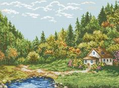 Алмазная вышивка Паутинка Домик на опушке, 43x32 см
