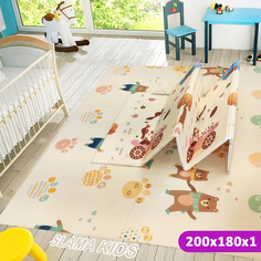 Детский коврик складной развивающий SLAMA KIDS Мишки и Лапки + Птички и Олени- 200x180x1