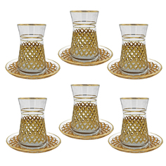 Набор стеклянных стаканов армуды с блюдцами, 12 предметов, 150 мл, MARMA MM-SET-49