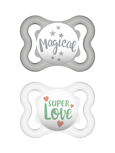 Пустышка силиконовая Air 2 шт и контейнер для стерилизации и хранения серая/белая 0-6 мес MAM