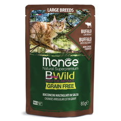 Влажный корм для кошек Monge Cat BWild GRAIN FREE, из мяса буйвола с овощами, 28шт, 85 гр