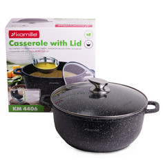 Кастрюля Kamille 28*12,5cm из литого алюминия с антипригарным покрытием "чёрный мрамор"