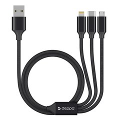 Кабель DEPPA 3 в 1: micro USB, USB-C, Ligthning, 1.2м, черный/72299