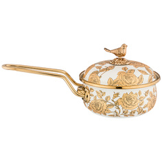 Ковш эмалированный с крышкой, серия ренессанс 0,9л, диа.14см Agness_950-152