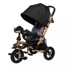 Велосипед-коляска трёхколёсный Stroller trike 10x10 AIR Car, черный, золотой металлик Moby Kids