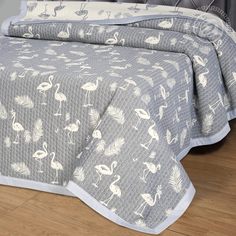Покрывало Жаккардовое Фламинго серая 180х235 Двуспальное 100% Хлопок АРТ ДИЗАЙН