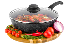Сковорода глубокая 26 см Elan Gallery ГАРМОНИЯ ВКУСА Черный мрамор Индукция с крышкой D26