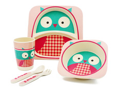 Набор детской бамбуковой посуды Розовая сова Bamboo Fibre Funny Kids Set