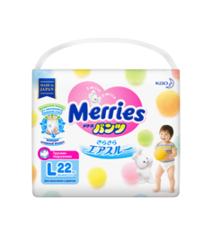 Подгузники-трусики Merries L (9-14 кг), 22 шт.