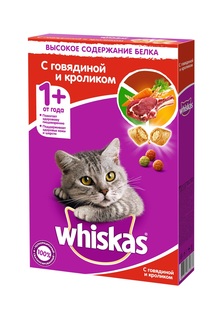 Сухой корм для кошек Whiskas, подушечки с паштетом, ассорти с говядиной и кроликом, 0,35кг