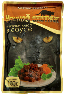 Влажный корм для кошек Ночной Охотник, мясное ассорти, 100г