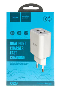 Сетевое зарядное устройство Hoco C62A, 2xUSB, 2,1 A, white