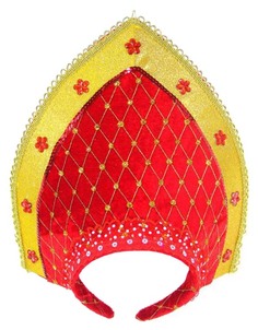 Аксессуар для карнавала Новогодняя сказка Ободок Кокошник, цвет: красный+золото