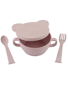 Набор детской эко-посуды Plastic Centre миска с крышкой, ложка и вилка розовый