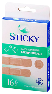 Пластырь бактерицидный Sticky текстильная основа набор универсальный 16 шт.