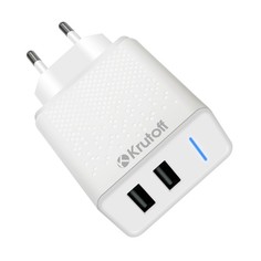 Сетевое зарядное устройство Krutoff CH-07, 2 USB, 2,4 A, white