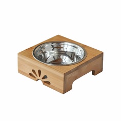 Миска для животных Pets & Friends Капельки, сталь на деревянной подставке, 500мл