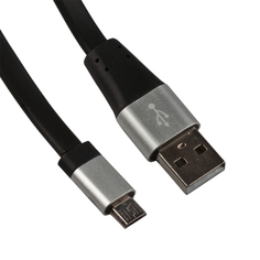 Кабель LP Micro USB плоский, металлические разъемы, 1 м, (черный/коробка) Liberty Project