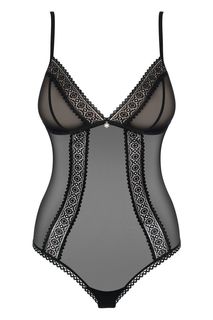 Полупрозрачное боди с кружевными вставками и атласным бантиком L/XL Obsessive