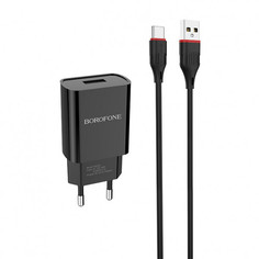 Сетевое зарядное устройство Borofone BA20A, 1xUSB, Type-C, 2,1 A, black