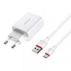 Сетевое зарядное устройство Borofone BA21A, 1xUSB, Type-C, 3 A, white