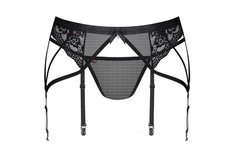 Ажурный пояс для чулок с фигурными пажами L/XL черный Obsessive