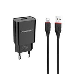 Сетевое зарядное устройство Borofone BA20A, 1xUSB, lightning, 2,1 A, black