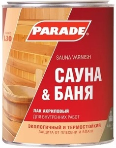 Лак для саун акриловый PARADE L30 Сауна &Баня Полуматовый 0,9л