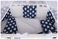 Бортик в кроватку 12 предметов (12 подушек-бортиков) AmaroBaby БЕЛЫЕ МЕДВЕДИ (синий)