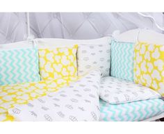 Бортик в кроватку 12 предметов AmaroBaby HAPPY BABY (мятный/желтый, бязь)