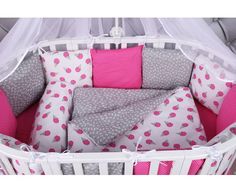 Бортик в кроватку 12 предметов (12 подушек-бортиков) AmaroBaby SWEET (малин./белый, бязь)