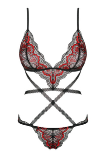 Роскошное женсконе боди Megies, черный с красным, L-XL, Obsessive