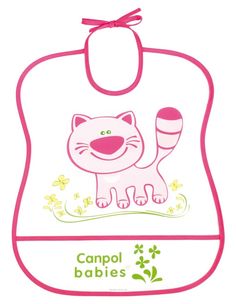 Нагрудник пластиковый мягкий Canpol арт. 2/919 цвет розовый, рисунок котёнок