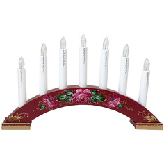 Подсвечник новогодний Star trading 283-15RP BEA 7 свечей 23х39 см розовые цветы на красном