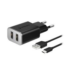 Сетевое зарядное устройство Deppa DEP-11381, 2xUSB, 2,4 A, black