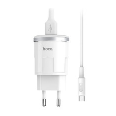 Сетевое зарядное устройство Hoco C37A, 1xUSB, microUSB, 2,4 A, white