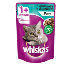 Влажный корм для кошек Whiskas рагу с кроликом и индейкой, 85г