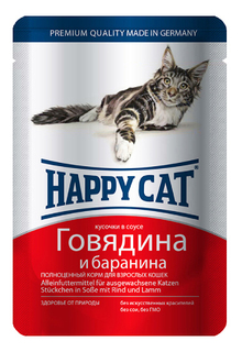 Влажный корм для кошек Happy Cat, с говядиной и бараниной в соусе, 100г