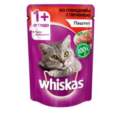 Влажный корм для кошек Whiskas паштет из говядины с печенью, 85г
